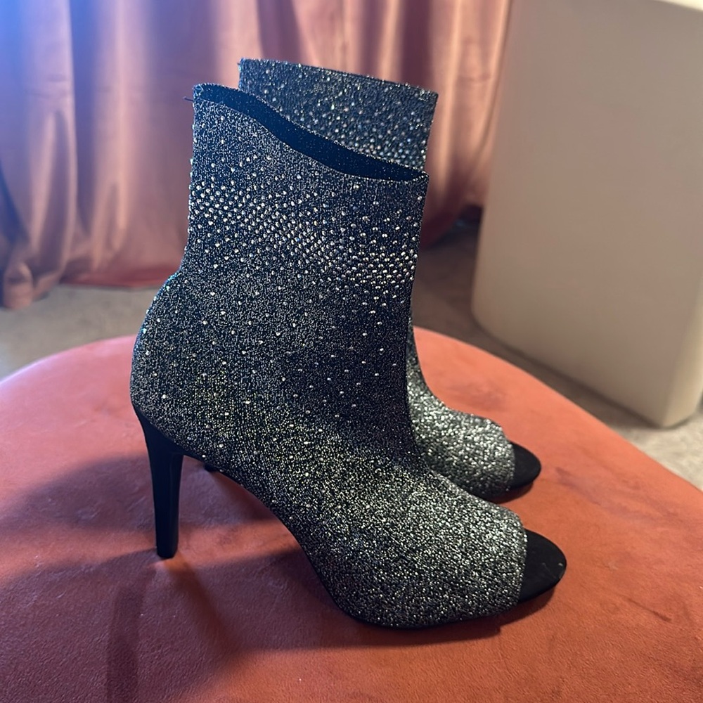 Lightly used open toe ankle boot heels